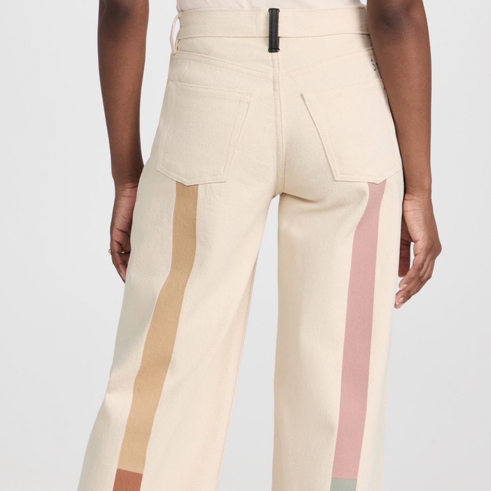 Women's Cream Flare Jeans with Stripes